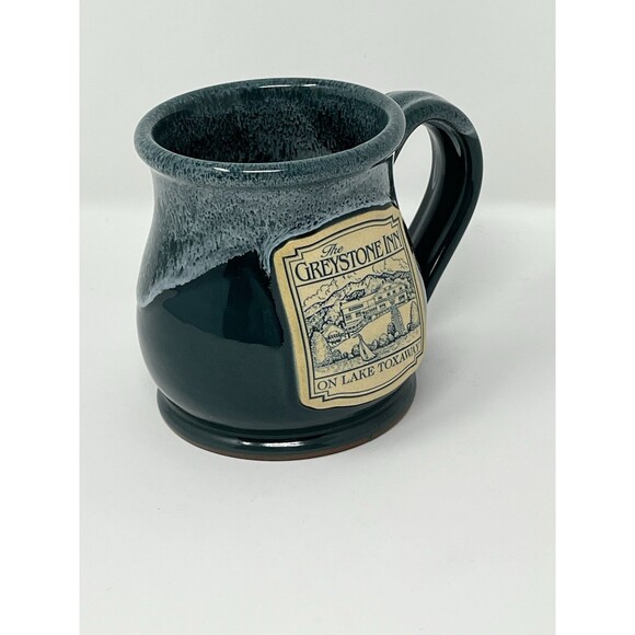 Deneen Pottery Lake Toxaway Greystone Inn NC Drip Green Cup Mug Handthrown USA - Picture 6 of 14